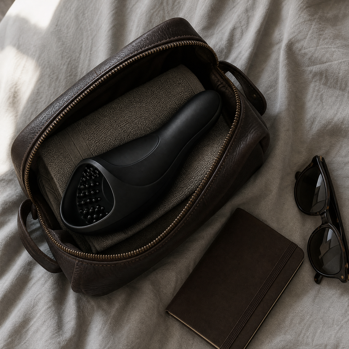 Massageador masculino Ondavir na nécessaire de viagem
